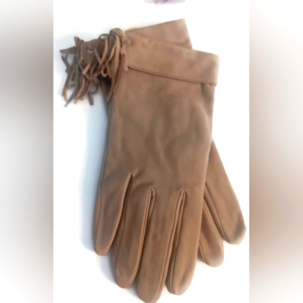 WOMEN'S FRINGED TRIM, SUEDE LEATHER GLOVES,SAND